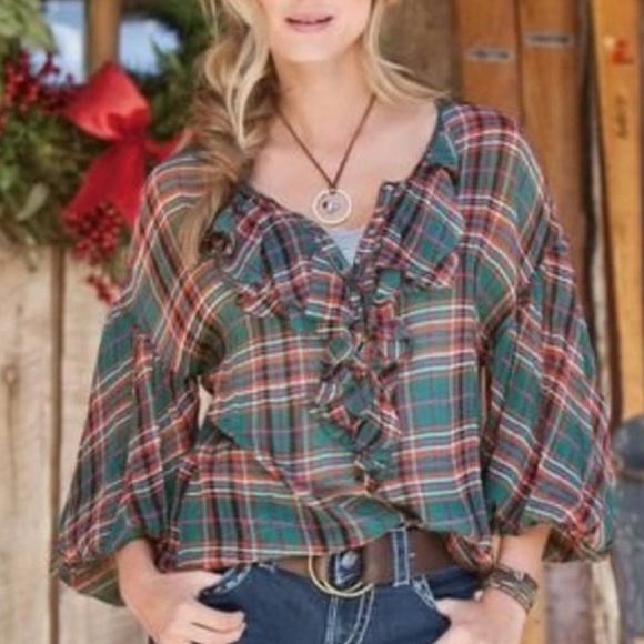 Sundance Tops - Sundance 100% Silk Semi Sheer Ruffle Accented Top.